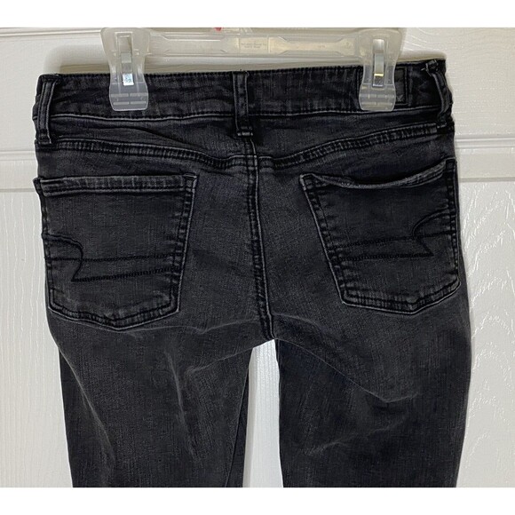 American Eagle Size 4 x 30 Super Stretch Jeggings Black Denim Jeans Low Rise - Picture 4 of 10